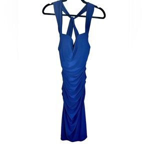 [ LAUNDRY by SHELLI SEGAL ] Deep Blue Crossed Back Ruched Midi Dress : Sz 4